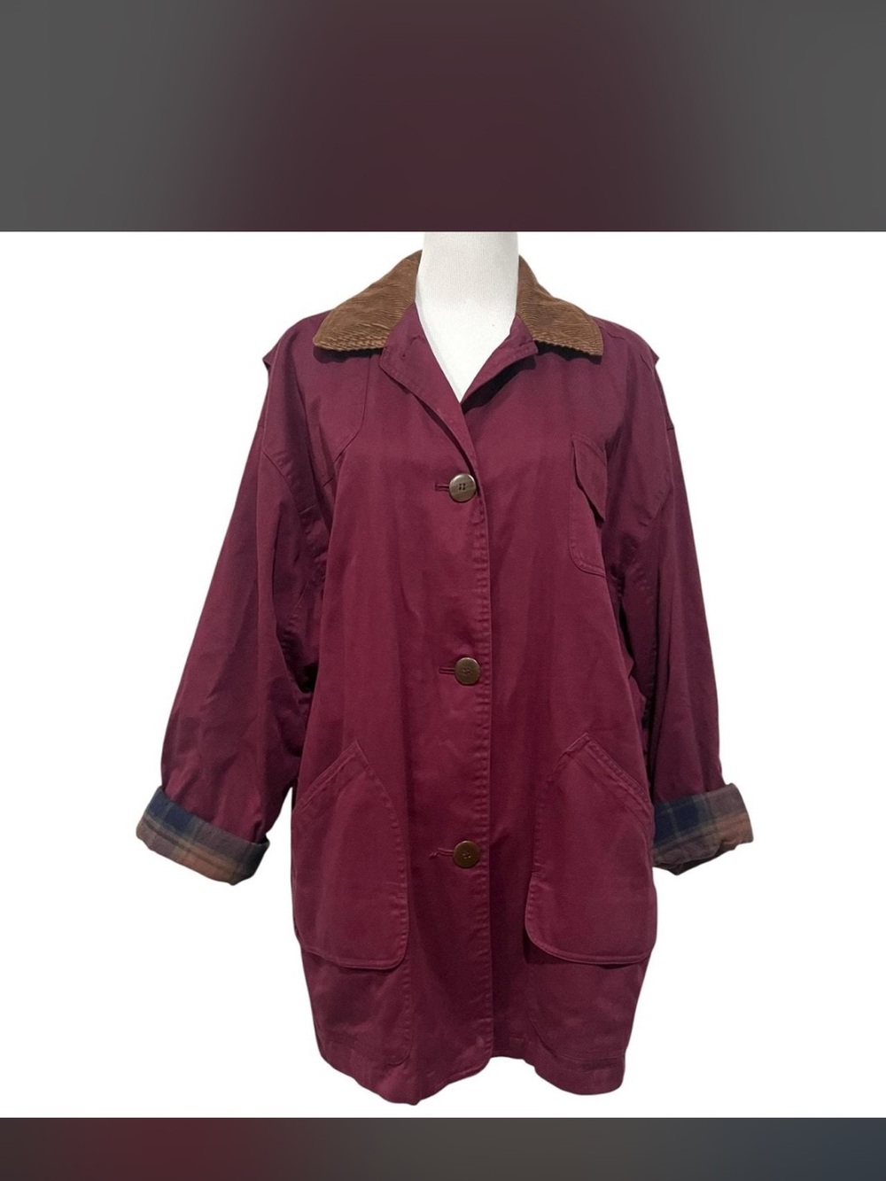 Plaid Lined Burgundy Barn Jacket